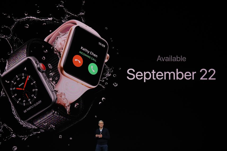 <p>Preorders begin Sept. 15, and the Apple Watch Series 3 goes on sale Sept. 22. (Photo by Justin Sullivan/Getty Images) </p>