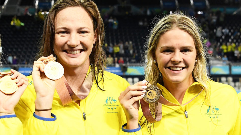 Cate Campbell and Shayna Jack, pictured here at the 2018 Commonwealth Games on the Gold Coast.