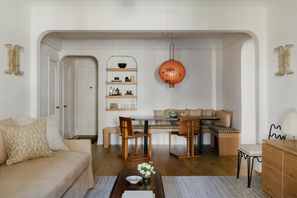 Justin transformed his large foyer into a cozy dining area.