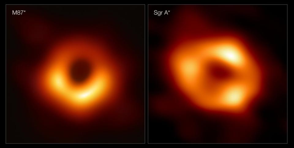 <div class="inline-image__caption"><p>On the left is M87*, the supermassive black hole at the centre of the galaxy Messier 87 (M87), 55 million light-years away. On the right is Sagittarius A* (Sgr A*), the black hole at the centre of our Milky Way. </p></div> <div class="inline-image__credit">EHT Collaboration</div>