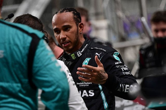 Lewis Hamilton prepares to restart the race