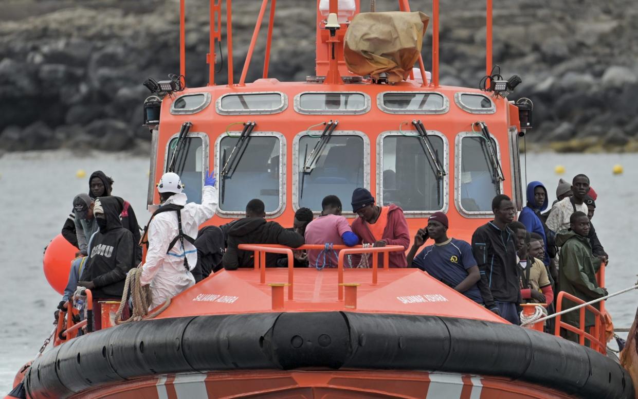 Rescued migrants arrive to La Restinga port in El Hierro