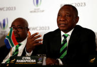 Rugby Union - Rugby World Cup 2023 host country candidates press conference - Royal Garden Hotel, London, Britain - September 25, 2017 Cyril Ramaphosa, Deputy President of South Africa during the press conference Action Images via Reuters/Paul Childs