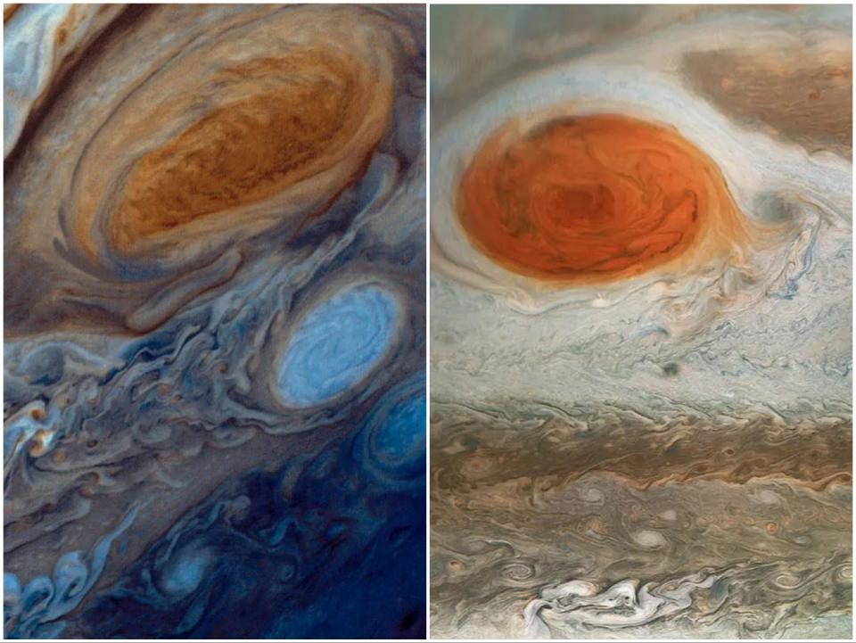 Jupiter great red spot side by side