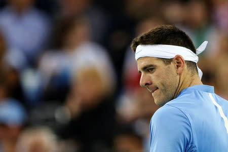 Tennis - Croatia v Argentina - Davis Cup Final - Arena Zagreb, Croatia - 25/11/16 Argentina's Juan Martin del Potro reacts during his match against Croatia's Ivo Karlovic. REUTERS/Marko Djurica