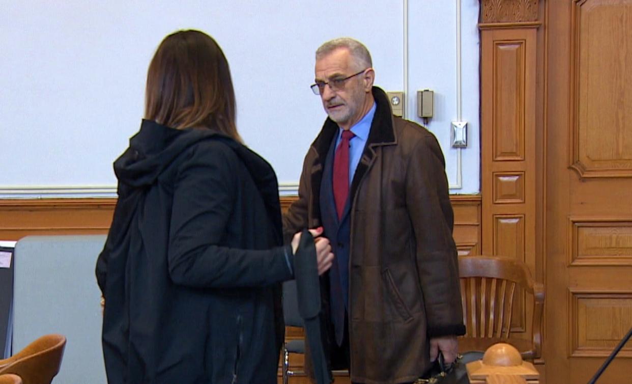 Robert Regular arrives at Supreme Court in St. John's on Tuesday. He has been granted permission by the court to sit alongside his defence team, instead of in the prisoner's dock.  (Ted Dillon/CBC - image credit)