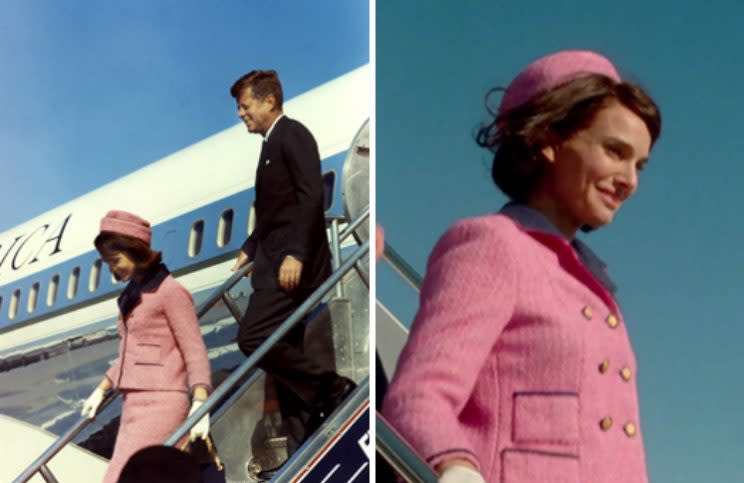 Jacqueline Kennedy wearing the suit herself. (Photo: Gtresonline/LD Entertainment/Fabula/Protozoa Pictures)