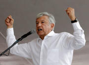 Leftist front-runner Andres Manuel Lopez Obrador of the National Regeneration Movement (MORENA) speaks during his campaign rally in Cuautitlan Izcalli, Mexico, April 13, 2018. REUTERS/Henry Romero