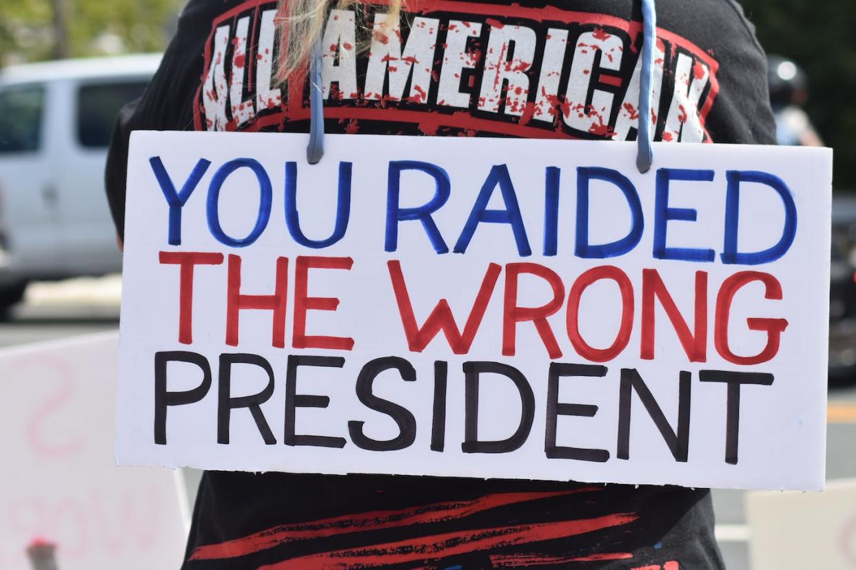 Supporters of former President Donald Trump rally in Bedminster, N.J., on Aug. 14, 2022. <a href="https://media.gettyimages.com/photos/supporters-of-former-president-of-the-united-states-donald-j-trump-picture-id1242508358?s=2048x2048" rel="nofollow noopener" target="_blank" data-ylk="slk:Kyle Mazza/Andalou Agency via Getty Images;elm:context_link;itc:0;sec:content-canvas" class="link ">Kyle Mazza/Andalou Agency via Getty Images </a>