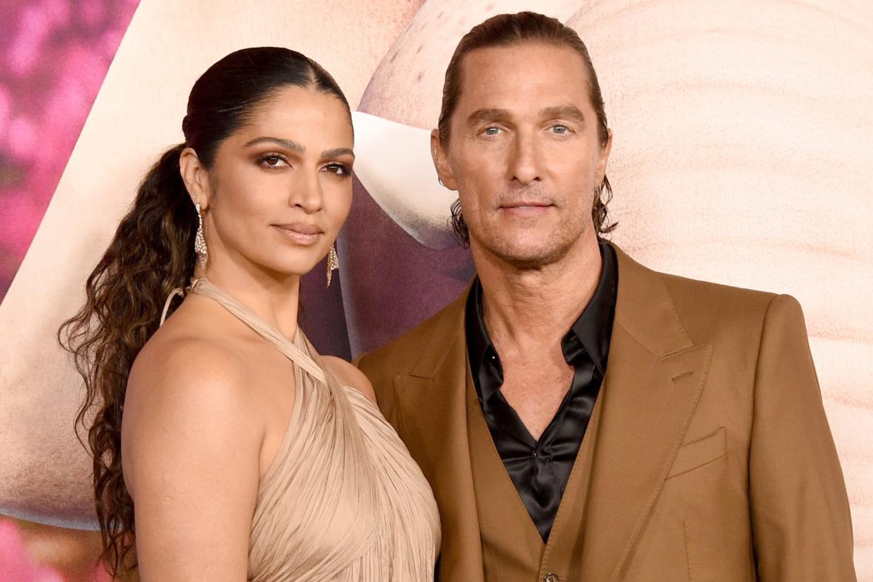 LOS ANGELES, CALIFORNIA - DECEMBER 12: (L-R) Camila Alves and Matthew McConaughey attend the premiere of Illumination's "Sing 2" on December 12, 2021 in Los Angeles, California. (Photo by Gregg DeGuire/FilmMagic)