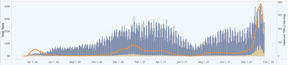 New York state testing data shows the omicron variant's rise and subsequent fall in recent weeks. (NY DOH)