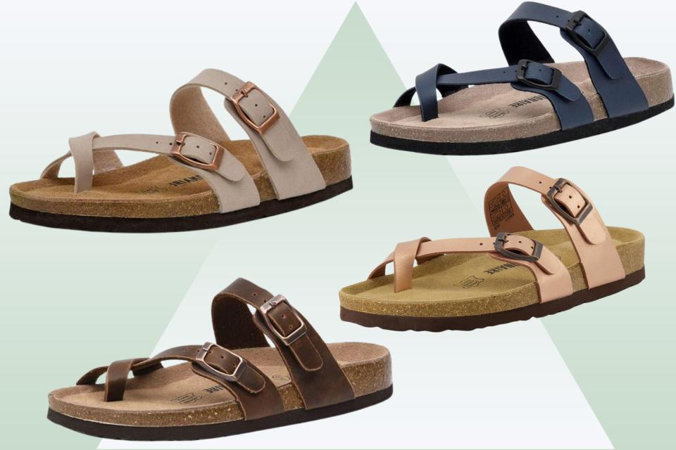 Four colors of sandals with cork lining.