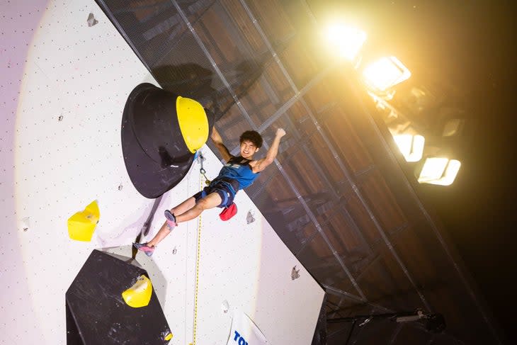 <span class="article__caption">16-year-old Sorato Anraku celebrates his second ever lead World Cup victory.</span> (Photo: Jan Virt/IFSC)