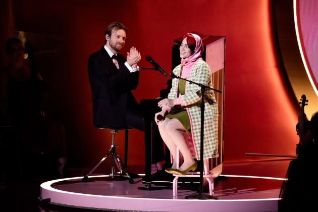 Finneas and Billie Eilish performing at the 2024 Grammy Awards. - Credit: Timothy Norris/FilmMagic