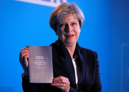 Britain's Prime Minister Theresa May's launches her election manifesto in Halifax, May 18, 2017. REUTERS/Phil Noble