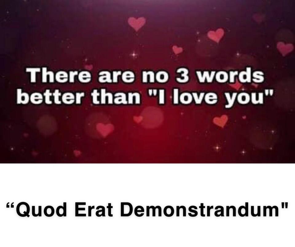 no three words better than i love you and someone responds, "quod erat demonstrandum"