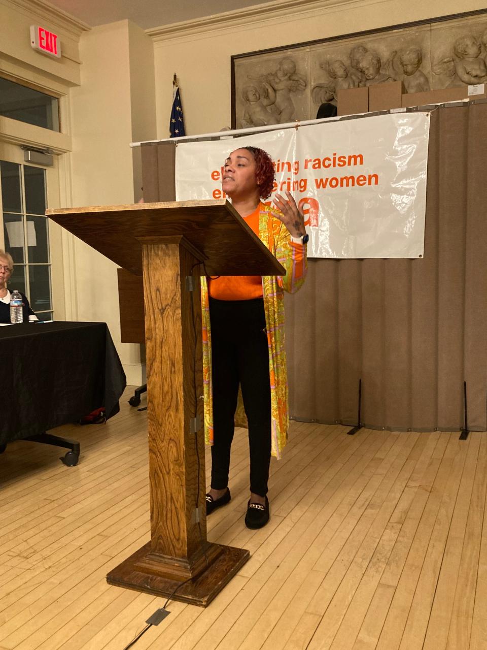 Advocacy coordinator Leimary Llopiz asks the New Bedford community to use its voice to combat human trafficking speaking at the YWCA Jan. 26.