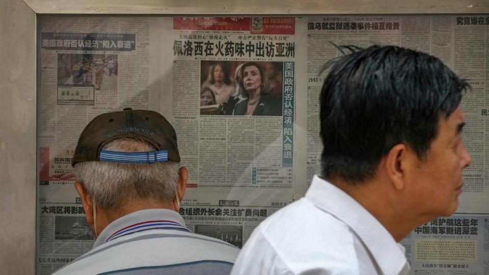 Bericht über den geplanten Taiwan-Besuch von Nancy Pelosi in einer chinesischen Zeitung. (Bild: dpa)