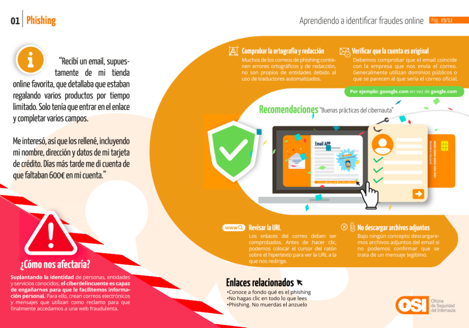 Guía "Aprendiendo a identificar fraudes online". Fuente: Oficina de Seguridad del Internauta