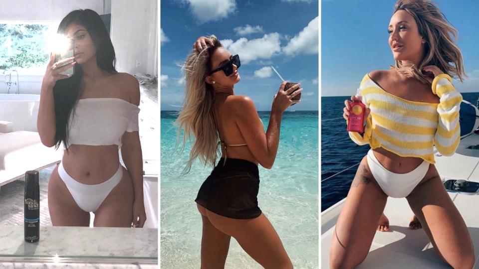 Influencers Kylie Jenner, Brooke Lily Brazelton and Charlotte Letitia Crosby as shown on Instagram using Bondi Sands. 