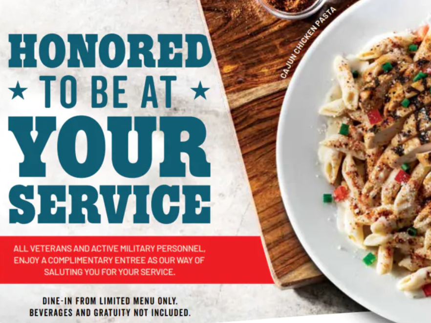 Restaurants including Chili's Bar & Grill will be honoring active and former military members for Veterans Day 2021.