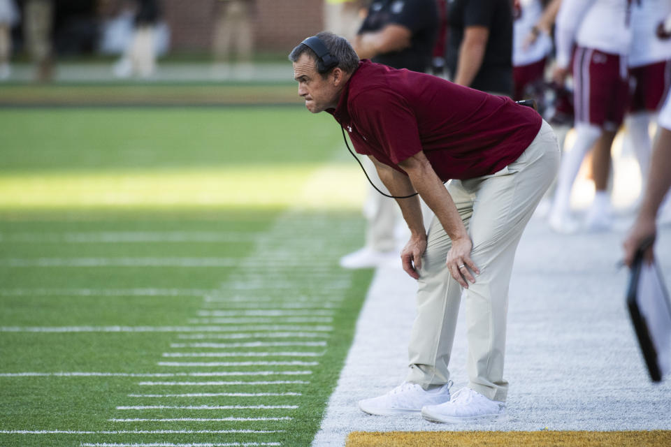 South Carolina head coach Shane Beamer watches their game against Missouri during the fourth quarter of an NCAA college football game Saturday, Oct. 21, 2023, in Columbia, Mo. Missouri won 34-12. (AP Photo/L.G. Patterson)