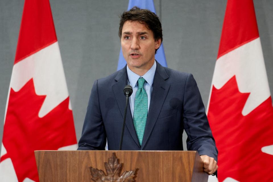 Canadian Prime Minister Justin Trudeau speaks during a press conference on the sidelines of the UNGA, in New York (REUTERS)