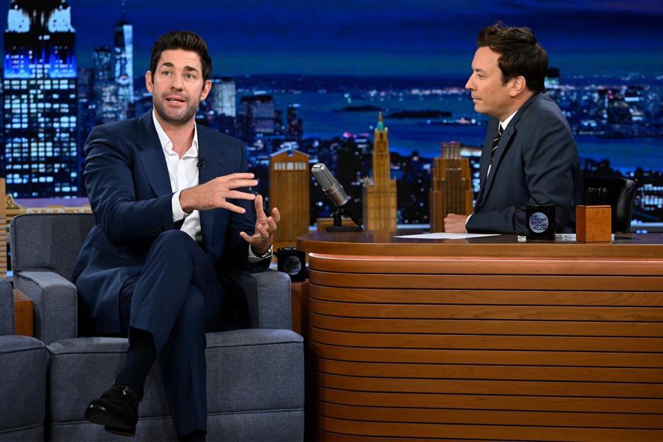 THE TONIGHT SHOW STARRING JIMMY FALLON -- Episode 1688 -- Pictured: (l-r) Actor John Krasinski during an interview with host Jimmy Fallon on Tuesday, July 26, 2022