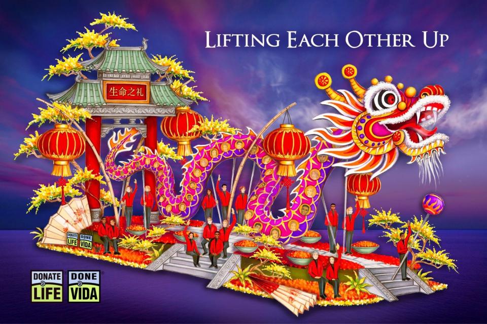 A rendering of this year's Donate Life Rose Parade float, which is themed "Lifting Each Other Up," which will feature the floragraphs, large portraits made with floral and other natural materials, of 44 persons who gave life-saving organ and tissue donations. Included will be four New Jersey residents, including Tyler Rodimer and Joey Savage IV, both of Sussex County.