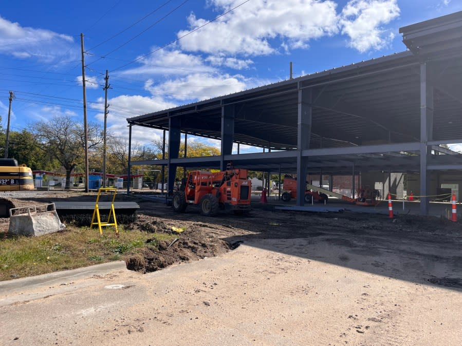 Work is underway at the Boston Square community hub, located between Kalamazoo Avenue and Fuller Avenue in Grand Rapids. (Oct. 9, 2023)