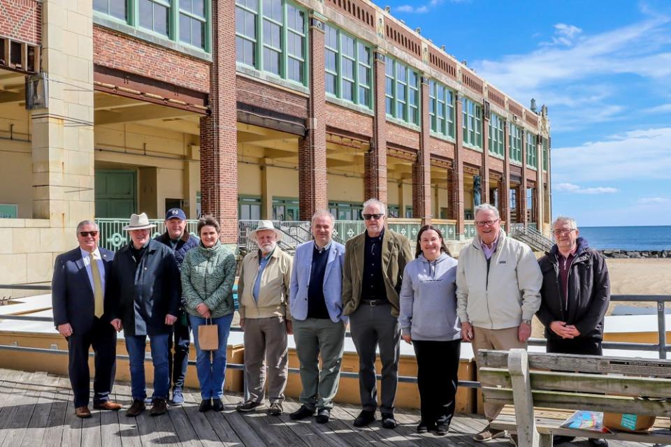 Glen Cashion, second from the right, and a delegation from Rathangan, Ireland, visit the Asbury Park boardwalk in March.