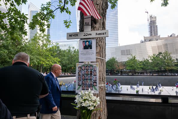 NEW YORK, NEW YORK - SEPTEMBER 11: People visit the 9/11 Memorial at the Ground Zero site in lower Manhattan as the nation commemorates the 22nd anniversary of the attacks on September 11, 2023 in New York City. Monday marks the 22nd anniversary of the September 11 terrorist attacks on the World Trade Center and the Pentagon, as well as the crash of United Airlines Flight 93. In total, the attacks killed nearly 3,000 people and commenced a global war on terror which included American led conflicts in both Iraq and Afghanistan.   (Photo by Spencer Platt/Getty Images)