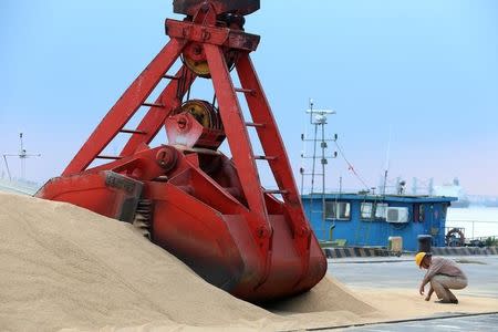 Imported soybeans are transported at a port in Nantong, Jiangsu province, China August 6, 2018. Picture taken August 6, 2018. REUTERS/Stringer