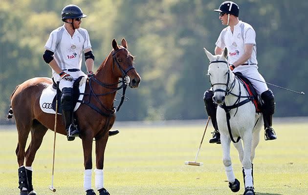 Harry took to the polo field with brother, Prince William. Photo: Getty