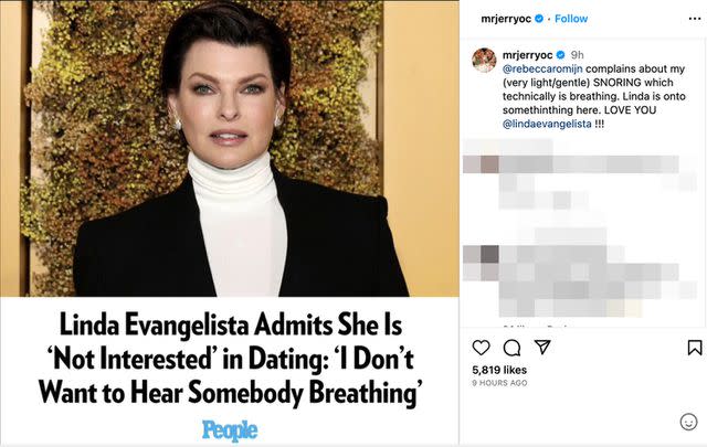 <p>Jerry O'Connell/Instagram</p> Jerry O'Connell praises Linda Evangelista