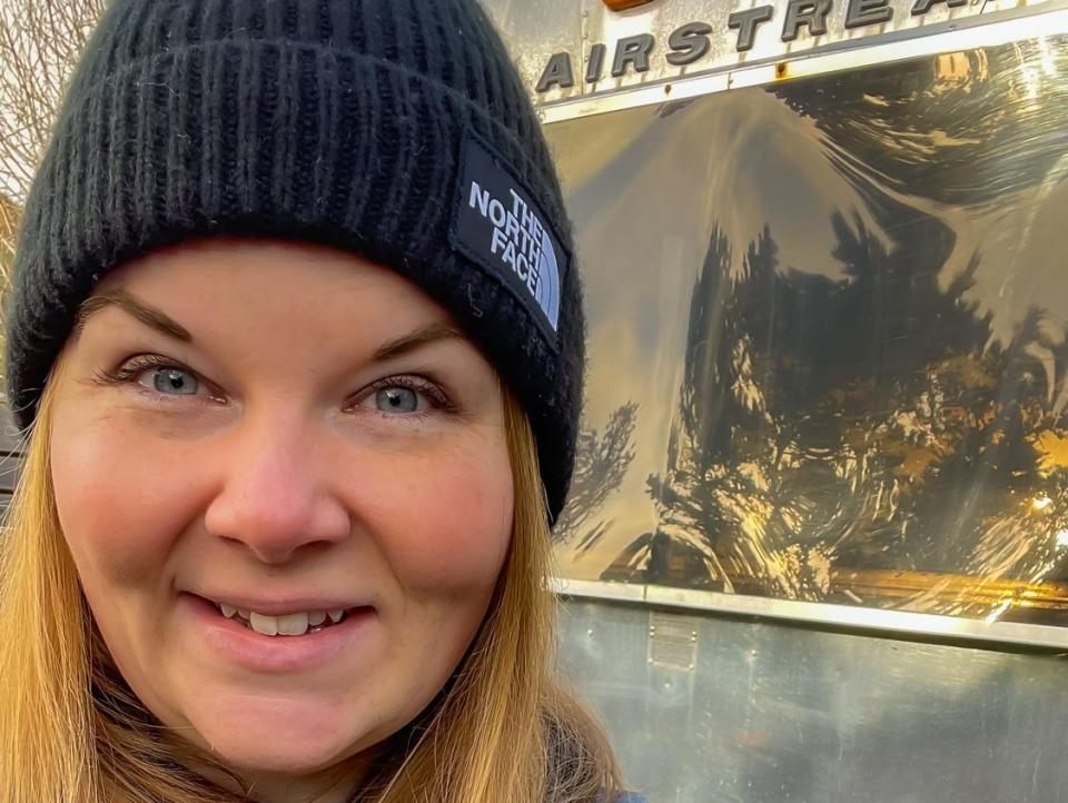 Molly Allen selfie in front of airstream