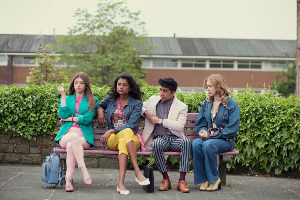 Simone Ashley (second from left) in season one (Sam Taylor/Netflix)