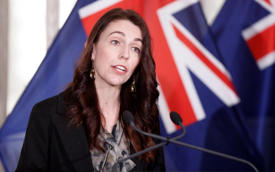 Jacinda Ardern announces an target of fully vaccinating 90 percent of eligible people to end coronavirus lockdowns - Pool /Pool 