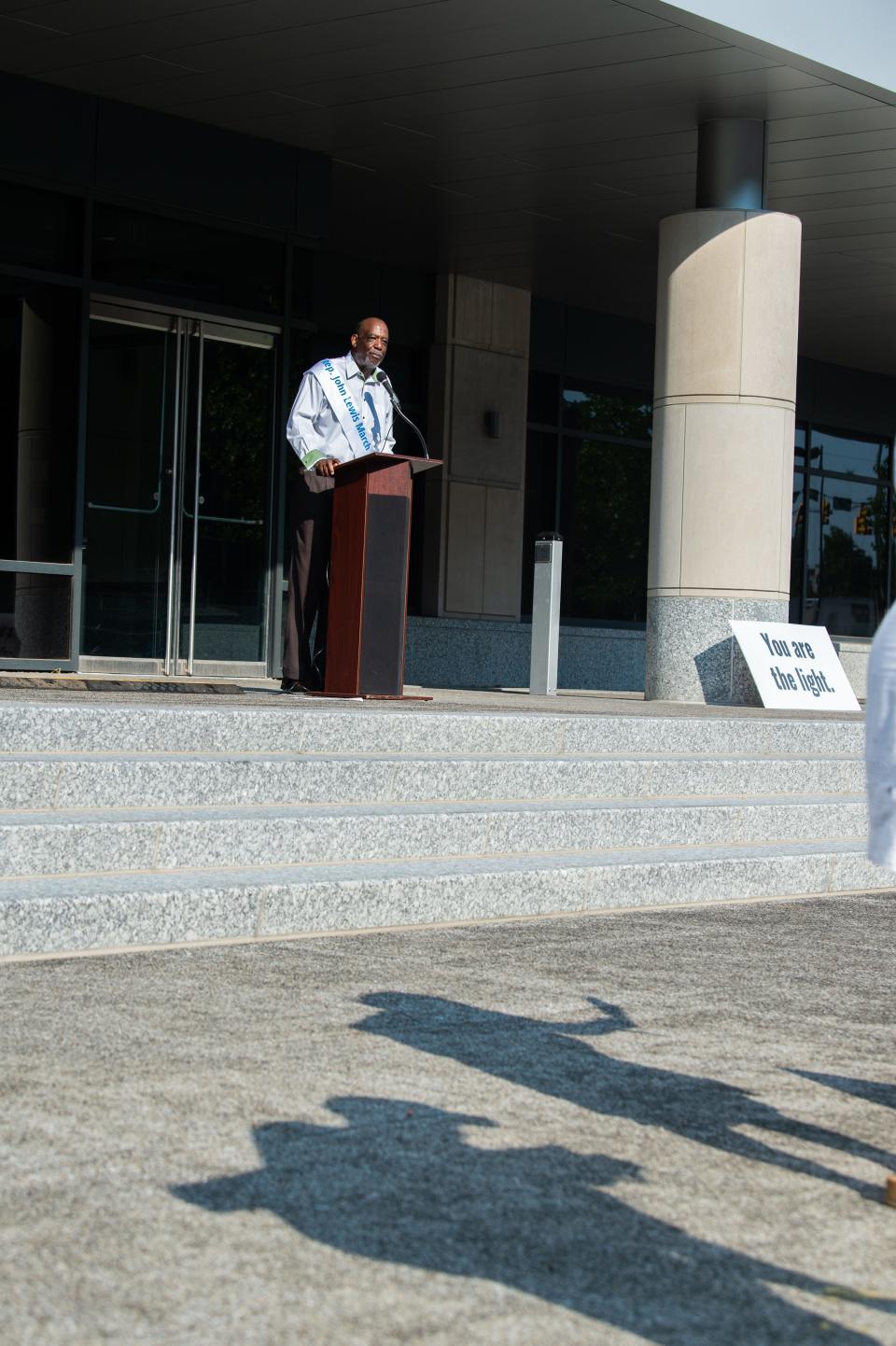 Forrest Harris speaks at the John Lewis Way program event at the Tennessee State Archives  in Nashville, Saturday, July 23, 2022.