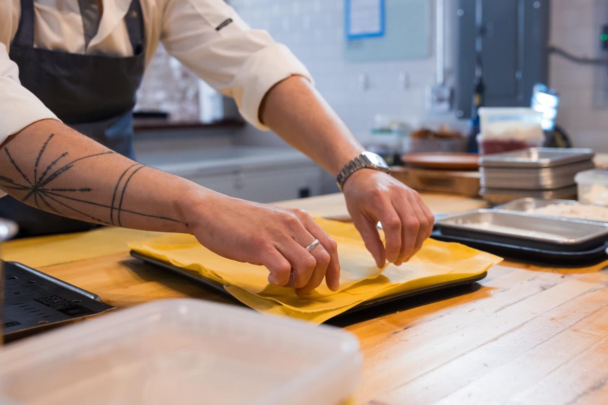 Chef Andres Pablos makes pasta from scratch for a Pomodoro fettuccine dish at his restaurant accá, located at 710 Noble Street in Central El Paso, on Wednesday, March 6, 2024.