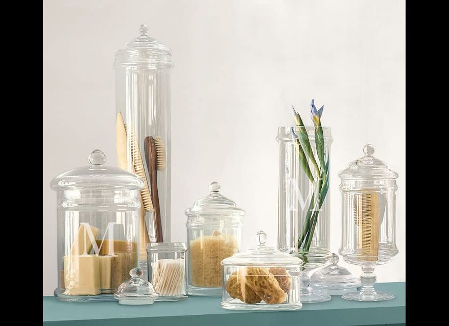 Classic glass apothecary Jars, $39-$69, by <a href="http://www.potterybarn.com/products/pb-classic-glass-apothecary-jar/" target="_hplink">Pottery Barn</a>.  