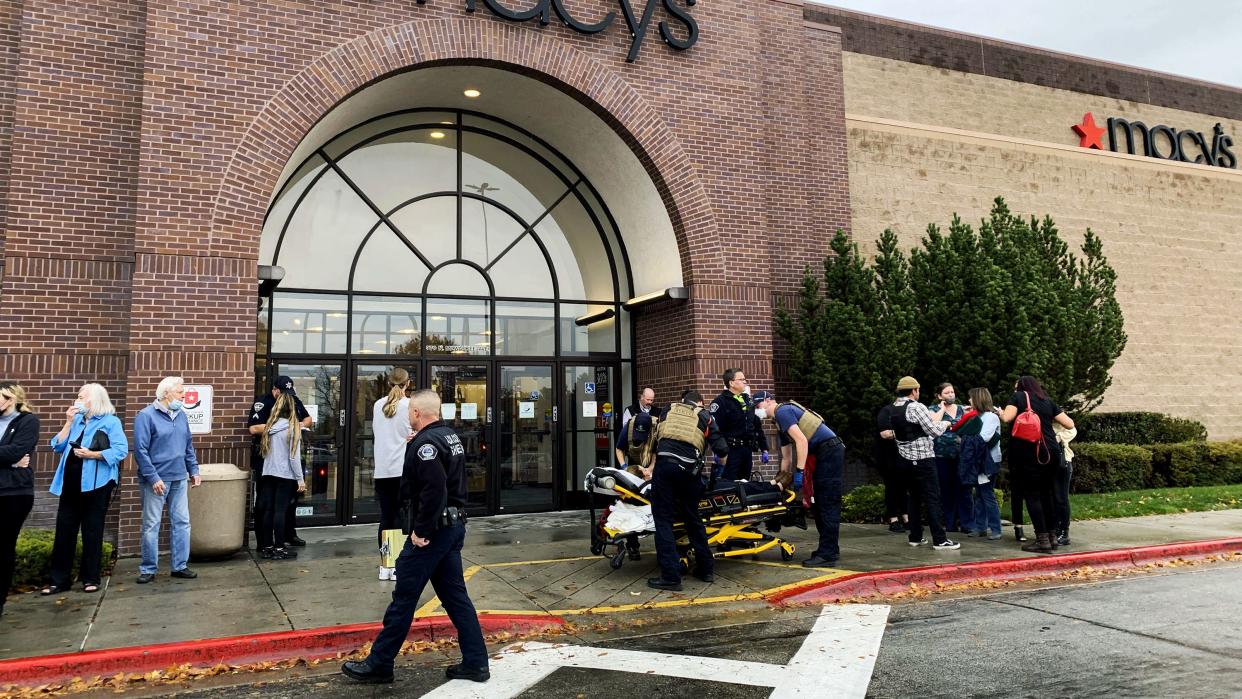 Police and emergency crews respond to the shooting at Boise Towne Square Mall.