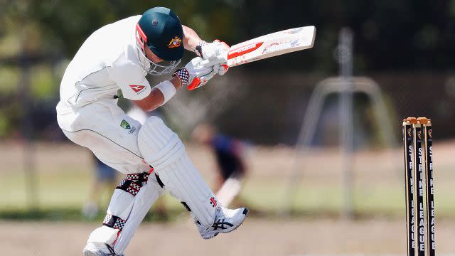 Warner mis-times his shot. Image: Getty