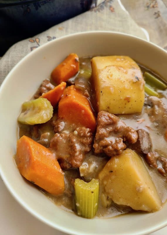 <p>Ugly Vegan Kitchen</p><p>This seitan stew is about to become your favorite vegan beef stew. It doesn’t take long to cook on the stove. And it’s perfect for fall, winter or any time you’re in the mood for a warm, hearty, easy seitan beef stew!</p><p><strong>Get the recipe: <a href="https://uglyvegankitchen.com/2018/03/24/seitan-stew/" rel="nofollow noopener" target="_blank" data-ylk="slk:Seitan Beef Stew;elm:context_link;itc:0;sec:content-canvas" class="link ">Seitan Beef Stew</a></strong></p>