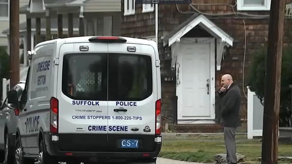 PHOTO: Police are shown on the scene in Suffolk County, New York, in connection to the discovery of body parts last week, on March 5, 2024. (WABC)
