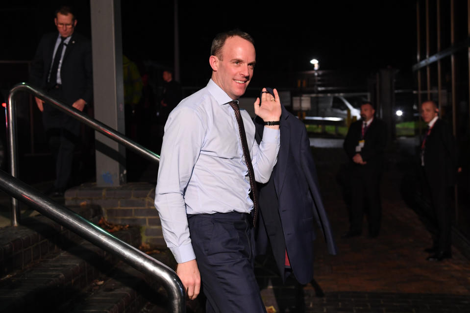 Foreign Secretary Dominic Raab arrives for the BBC Election Debate as Prime Minister Boris Johnson and Labour leader Jeremy Corbyn go head to head in BBC studios in Maidstone, while on the election campaign trail.