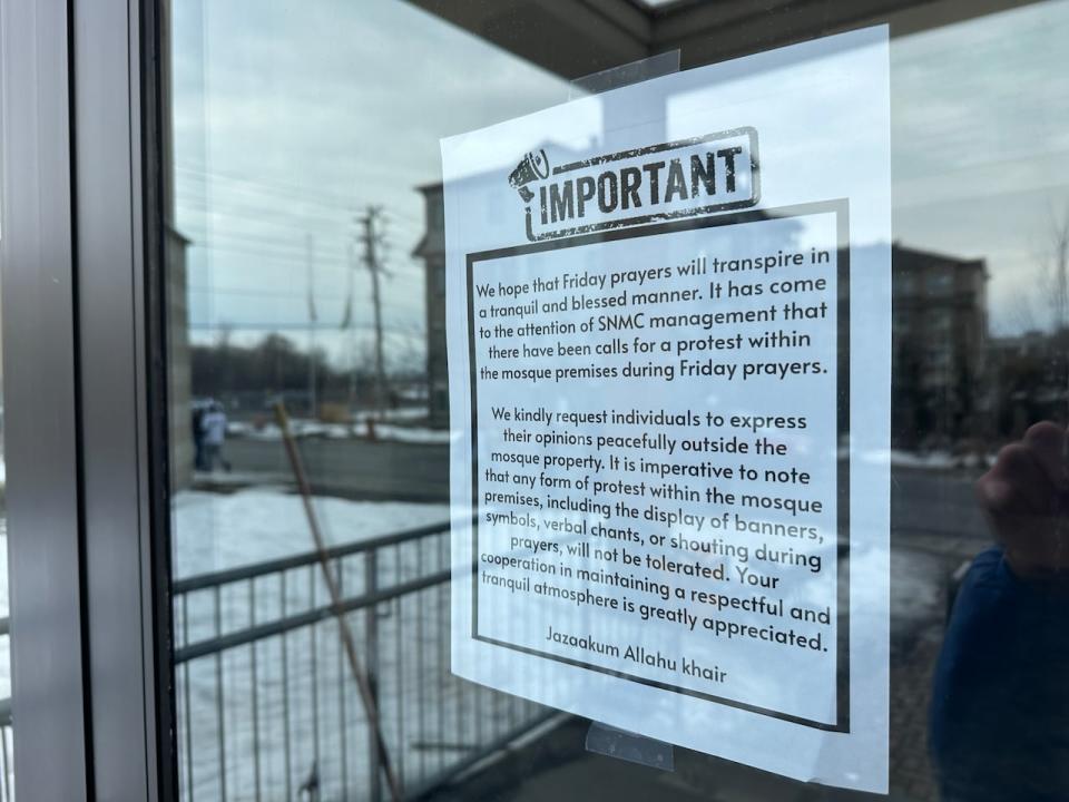 sign on front door of SNMC Mosque February 9 2023