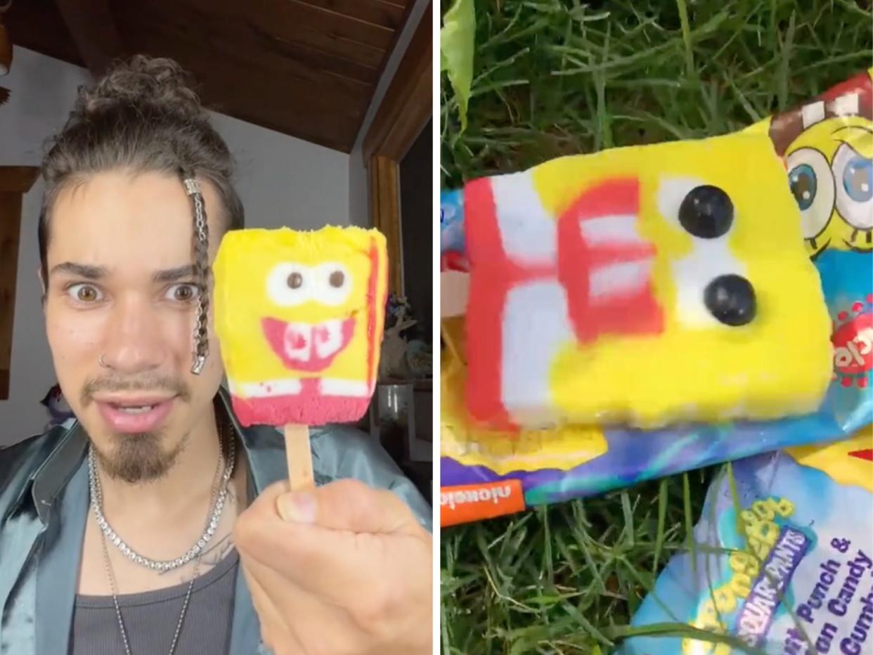 A TikToker holding a SpongBob popsicle