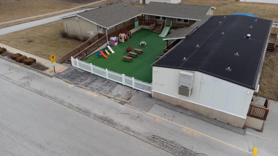 The early childhood mobile classrooms to the southeast of Whiteside Elementary School in Belleville, Ill., on Jan. 31, 2024.