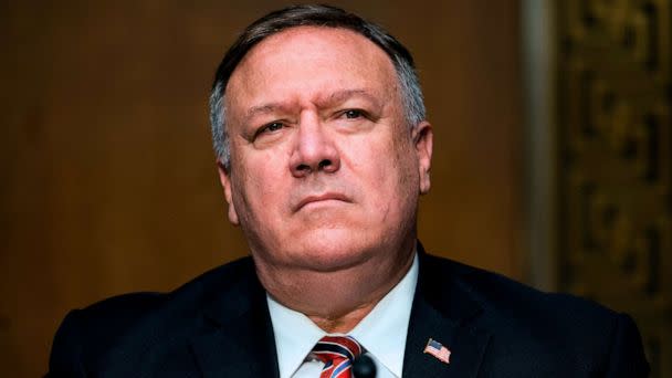 PHOTO: Secretary of State Michael Pompeo prepares to testify before a Senate Foreign Relations committee hearing on the State Departments 2021 budget in the Dirksen Senate Office Building in Washington, D.C., on July 30, 2020. (Jim Lo Scalzo/POOL/AFP via Getty Images, FILE)